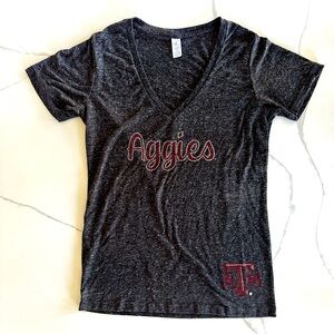 Gray, blinged out Texas A&M Aggies fitted womens v-neck t-shirt, super cute!